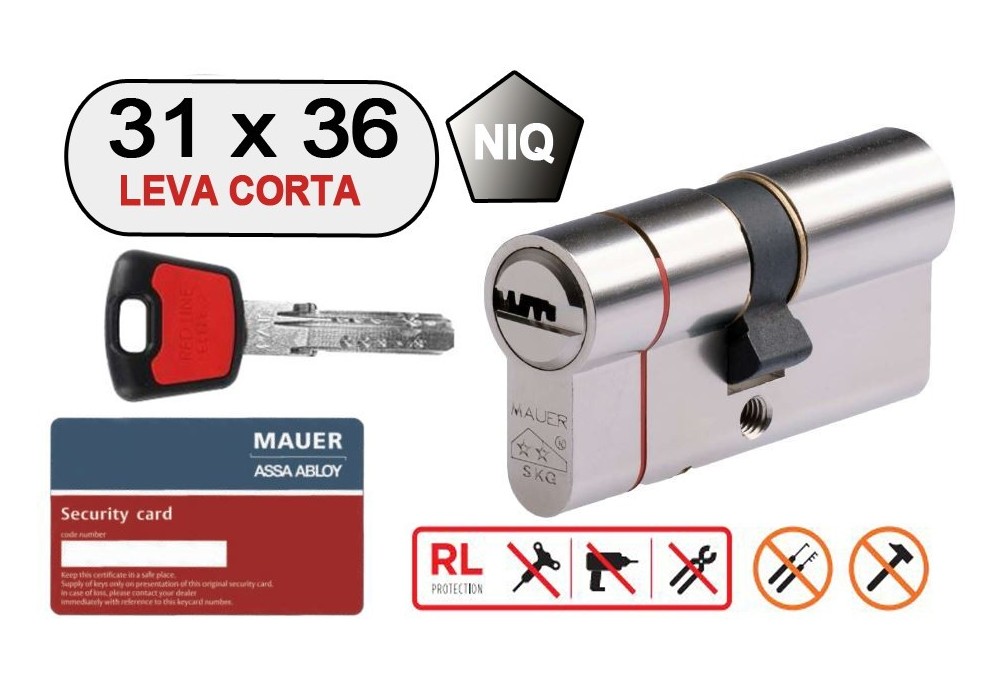 MAUER DOBLE CILINDRO ELITE 2 -RED LINE- 31X36 NIQ LEVA CORTA